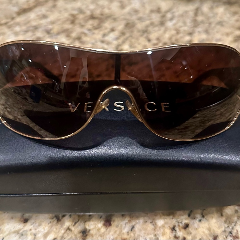 Versace Gold and Brown Designer Sunglasses